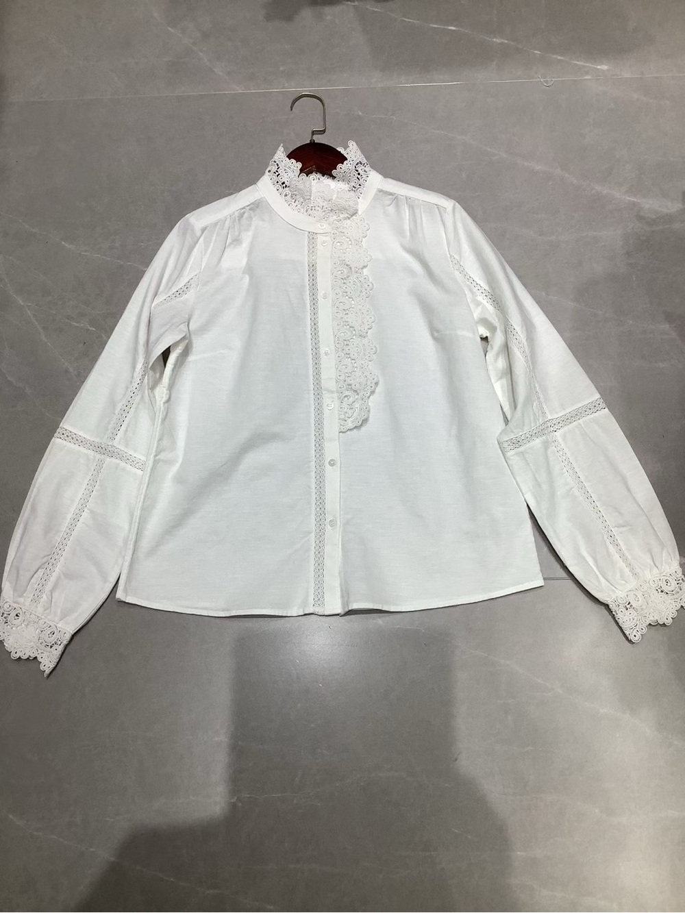 SEZANE CHLO SHIRT Lace-Trim Ruffled Blouse, S M L - Picture 5 of 12